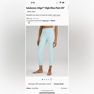 Lululemon Align HR 25” Leggings (pastel blue)